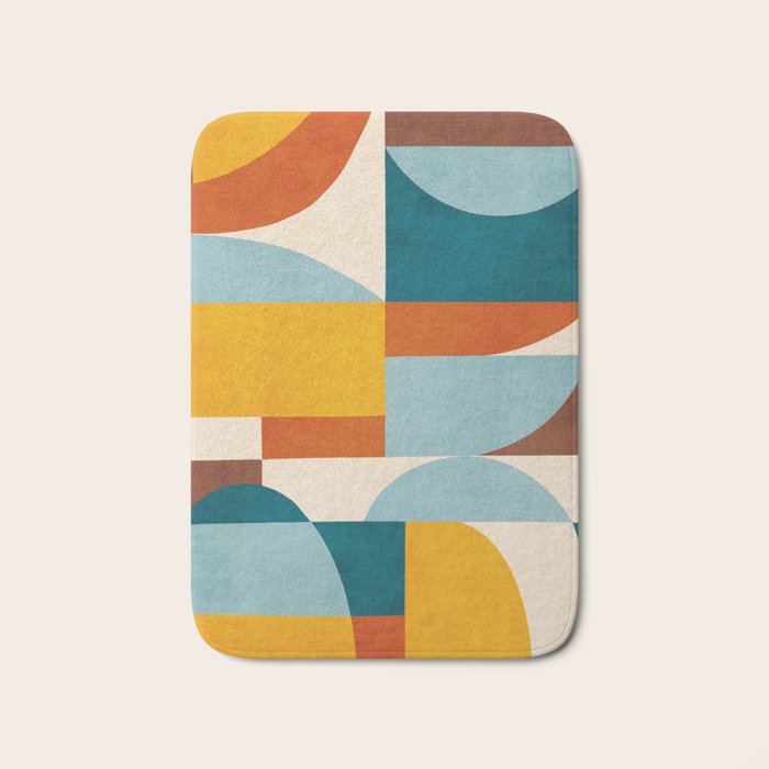 Teal Orange Yellow Light-Blue Geometric Abstract Artwork Bath Mat Gallery Image 1