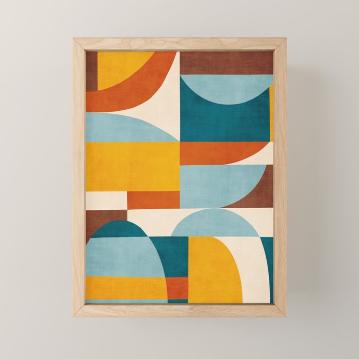 Teal Orange Yellow Light-Blue Geometric Abstract Artwork Mini Art Print Gallery Image 1