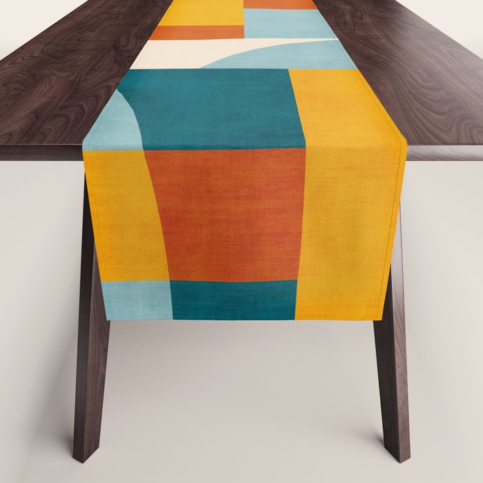 Teal Orange Yellow Light-Blue Geometric Abstract Artwork Table Runner Gallery Image 1