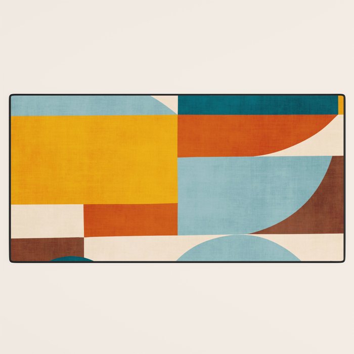 Teal Orange Yellow Light-Blue Geometric Abstract Artwork Desk Mat Gallery Image 3