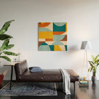 Teal Orange Yellow Light-Blue Geometric Abstract Artwork Wood Wall Art Gallery Image 2