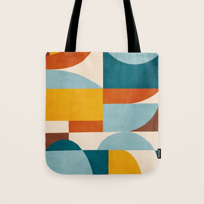 Teal Orange Yellow Light-Blue Geometric Abstract Artwork Tote Bag Gallery Image 1