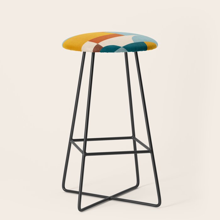 Teal Orange Yellow Light-Blue Geometric Abstract Artwork Stool Gallery Image 1