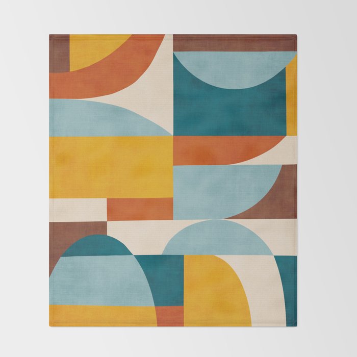 Teal Orange Yellow Light-Blue Geometric Abstract Artwork Throw Blanket Gallery Image 2