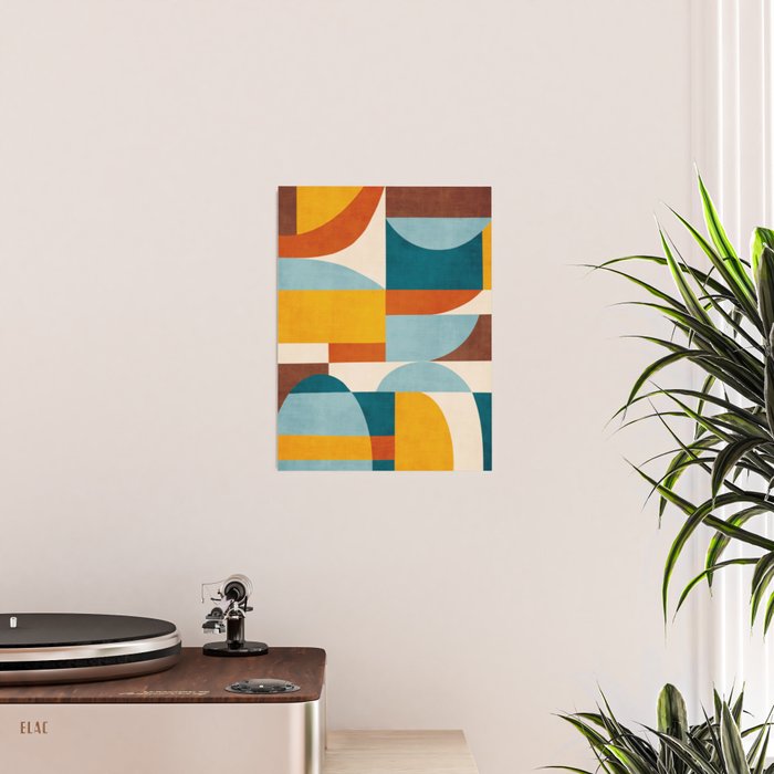 Teal Orange Yellow Light-Blue Geometric Abstract Artwork Poster Gallery Image 2