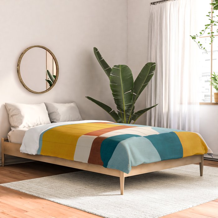Teal Orange Yellow Light-Blue Geometric Abstract Artwork Comforter Gallery Image 2