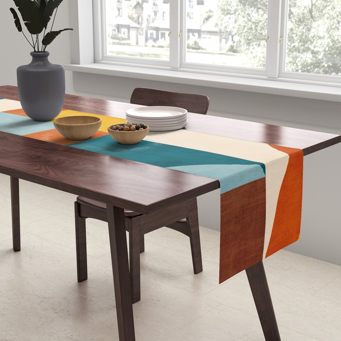 Teal Orange Yellow Light-Blue Geometric Abstract Artwork Table Runner Gallery Image 2