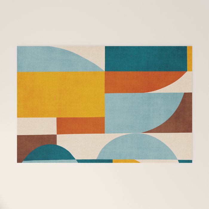Teal Orange Yellow Light-Blue Geometric Abstract Artwork Welcome Mat Gallery Image 1