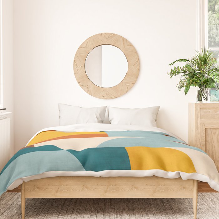 Teal Orange Yellow Light-Blue Geometric Abstract Artwork Duvet Cover Gallery Image 3