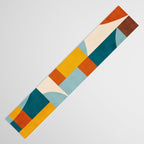 Teal Orange Yellow Light-Blue Geometric Abstract Artwork Table Runner Gallery Image 3