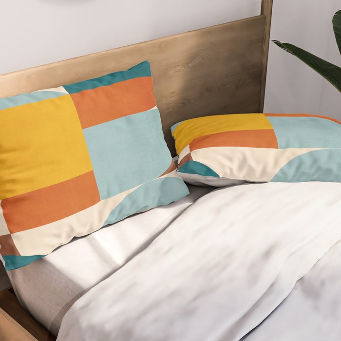 Teal Orange Yellow Light-Blue Geometric Abstract Artwork Pillow Sham Gallery Image 2