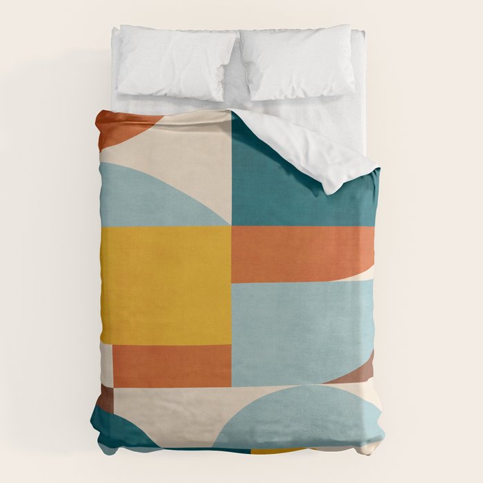 Teal Orange Yellow Light-Blue Geometric Abstract Artwork Duvet Cover Gallery Image 6