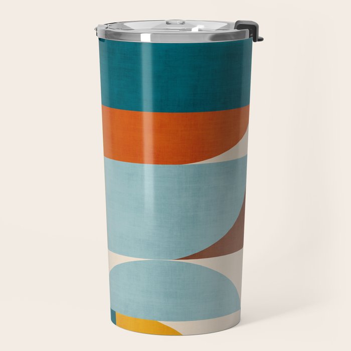 Teal Orange Yellow Light-Blue Geometric Abstract Artwork Travel Mug Gallery Image 2