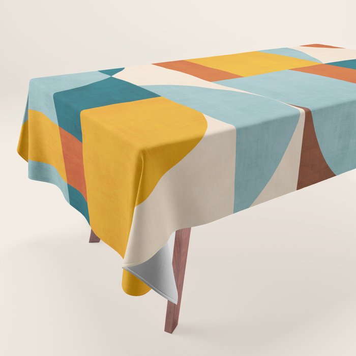 Teal Orange Yellow Light-Blue Geometric Abstract Artwork Tablecloth Gallery Image 1