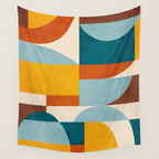 Teal Orange Yellow Light-Blue Geometric Abstract Artwork Wall Tapestry Gallery Image 4