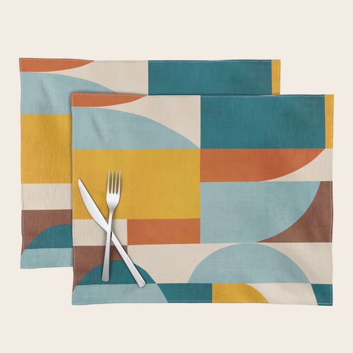 Teal Orange Yellow Light-Blue Geometric Abstract Artwork Placemat Gallery Image 1
