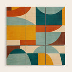 Teal Orange Yellow Light-Blue Geometric Abstract Artwork Wood Wall Art Gallery Image 1