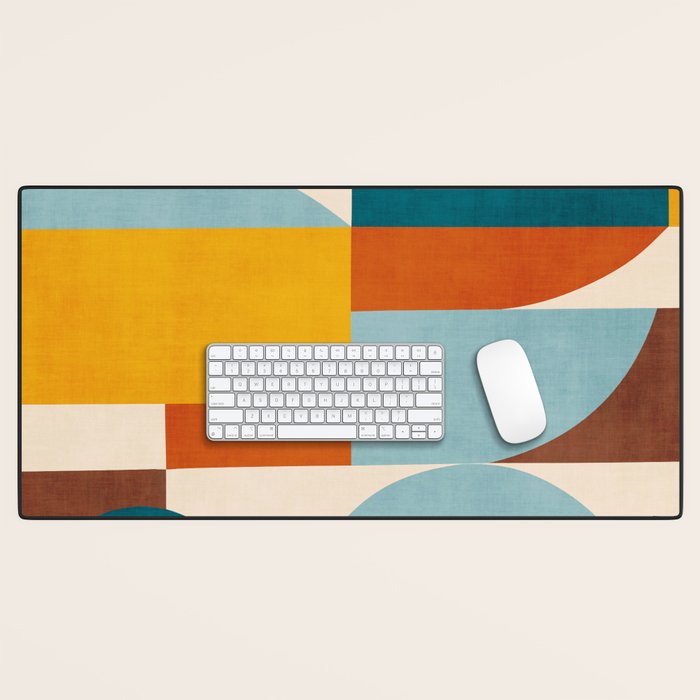 Teal Orange Yellow Light-Blue Geometric Abstract Artwork Desk Mat Gallery Image 1