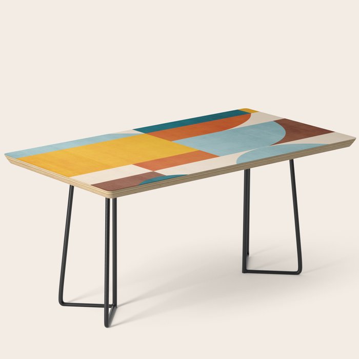 Teal Orange Yellow Light-Blue Geometric Abstract Artwork Coffee Table Gallery Image 1