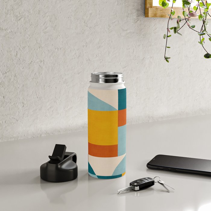 Teal Orange Yellow Light-Blue Geometric Abstract Artwork Water Bottle Gallery Image 4