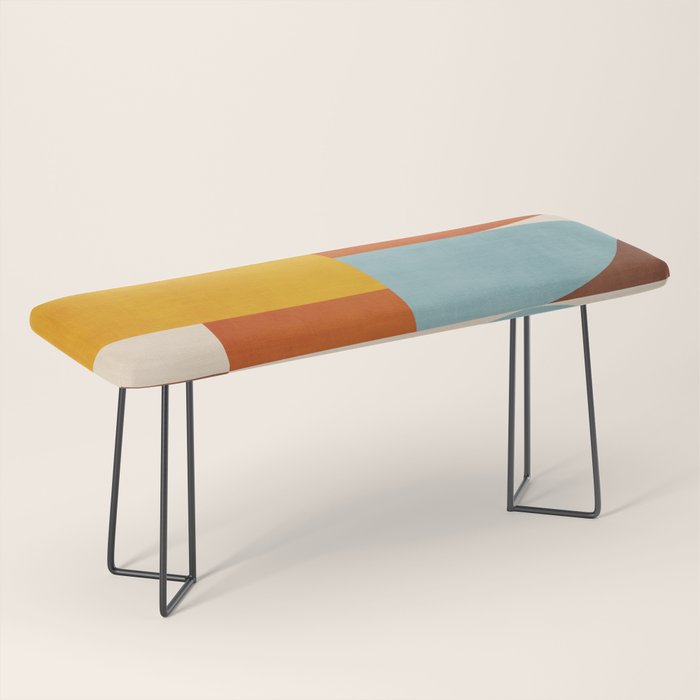 Teal Orange Yellow Light-Blue Geometric Abstract Artwork Bench Gallery Image 1
