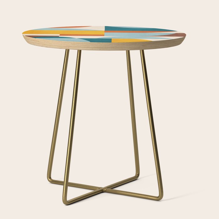 Teal Orange Yellow Light-Blue Geometric Abstract Artwork Side Table Gallery Image 1
