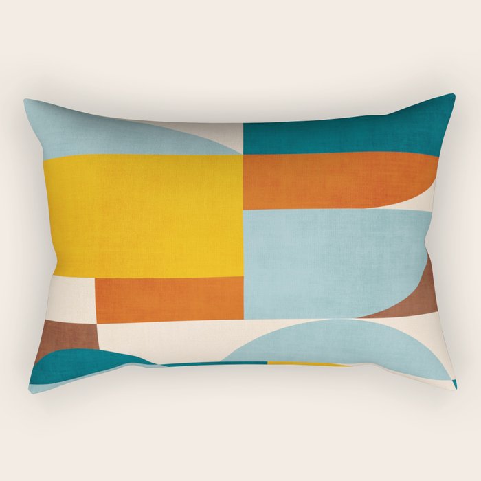 Teal Orange Yellow Light-Blue Geometric Abstract Artwork Rectangular Pillow Gallery Image 2