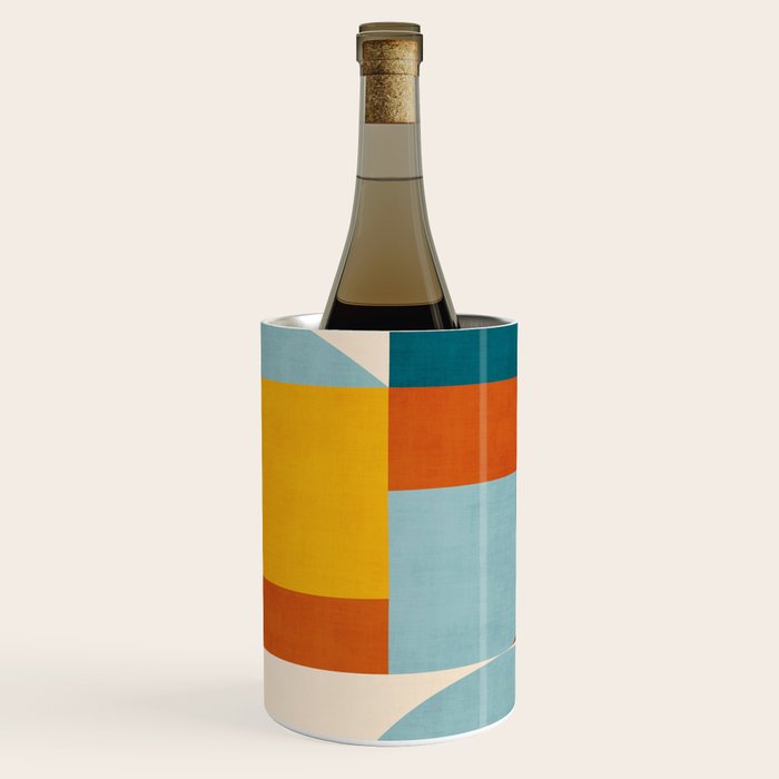 Teal Orange Yellow Light-Blue Geometric Abstract Artwork Wine Chiller Gallery Image 1