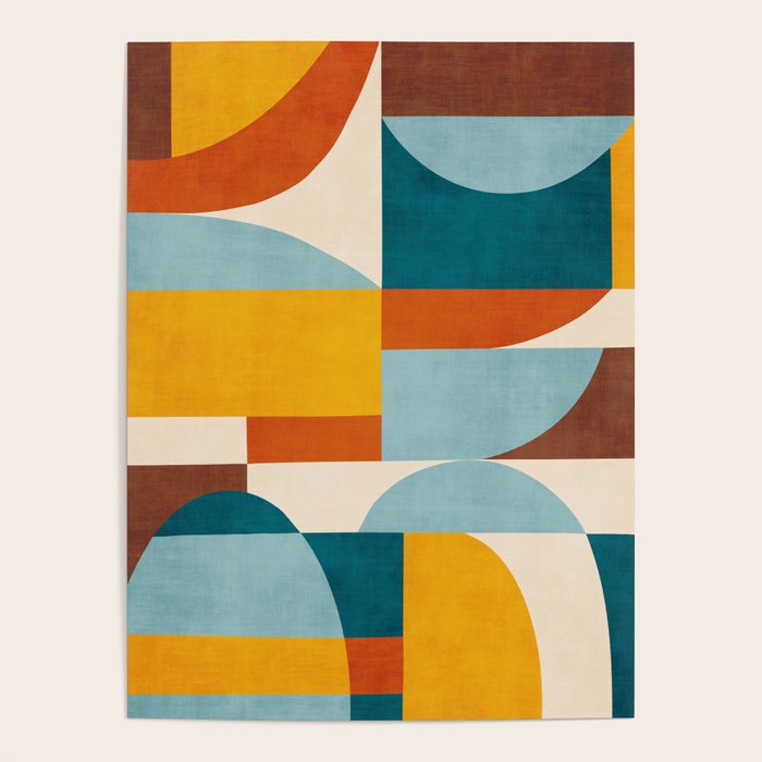 Teal Orange Yellow Light-Blue Geometric Abstract Artwork Poster Gallery Image 1