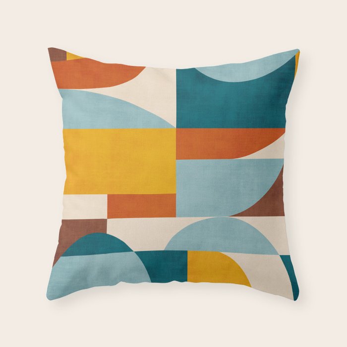 Teal Orange Yellow Light-Blue Geometric Abstract Artwork Throw Pillow Gallery Image 1