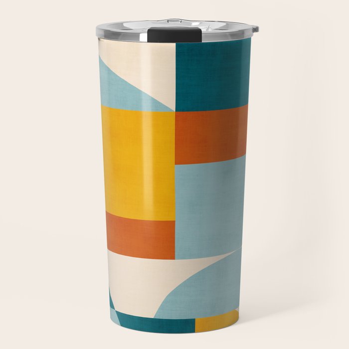 Teal Orange Yellow Light-Blue Geometric Abstract Artwork Travel Mug Gallery Image 1
