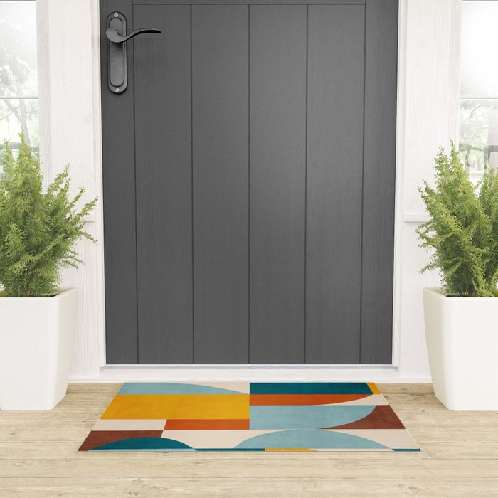 Teal Orange Yellow Light-Blue Geometric Abstract Artwork Welcome Mat Gallery Image 3