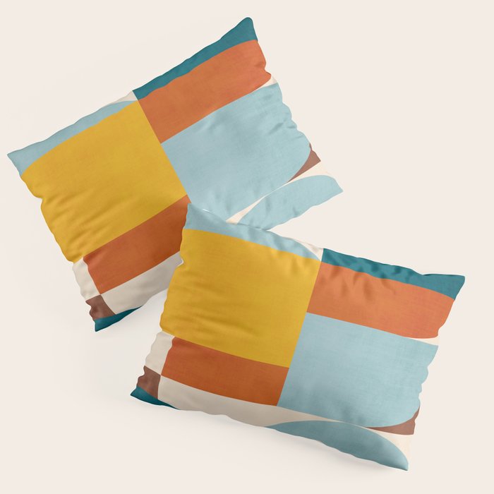 Teal Orange Yellow Light-Blue Geometric Abstract Artwork Pillow Sham Gallery Image 3
