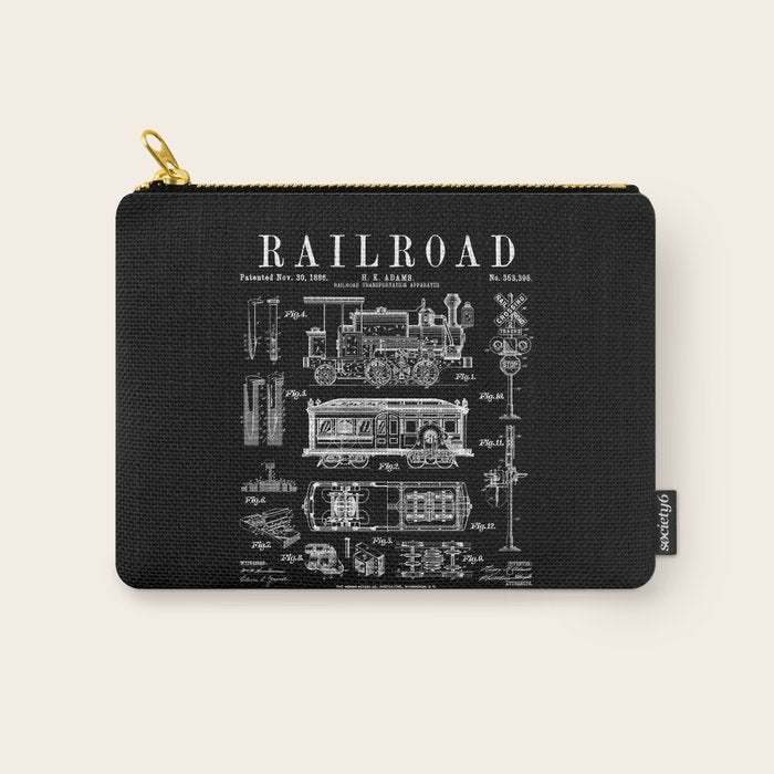 Railroad Railway Steam Locomotive Train Vintage Patent Print Carry All Pouch Gallery Image 1