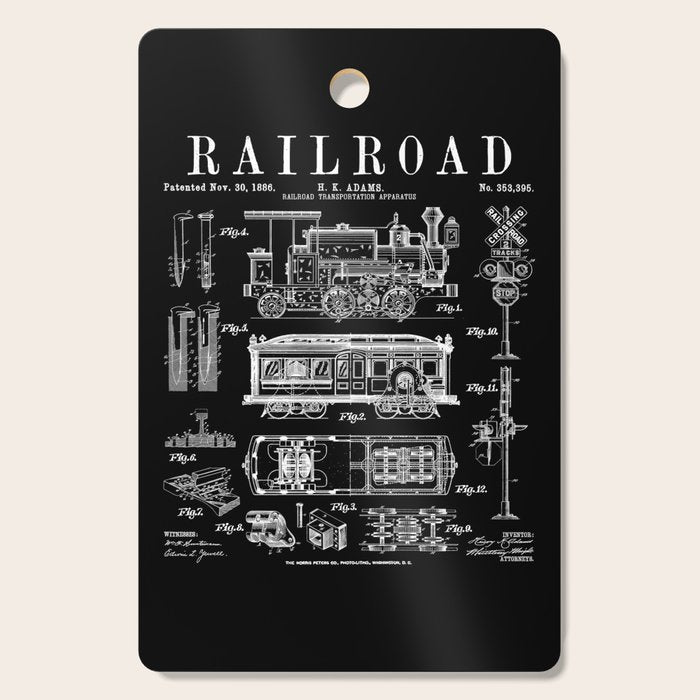 Railroad Railway Steam Locomotive Train Vintage Patent Print Cutting Board Gallery Image 1