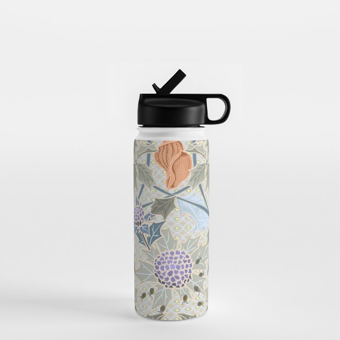 Beach thistle and shells with backgrd pattern Water Bottle Gallery Image 1