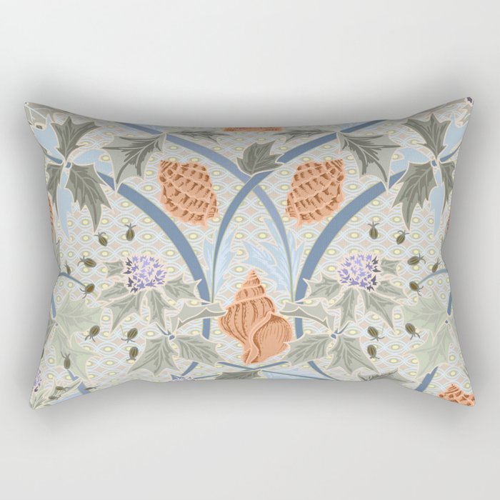 Beach thistle and shells with backgrd pattern Rectangular Pillow Gallery Image 1