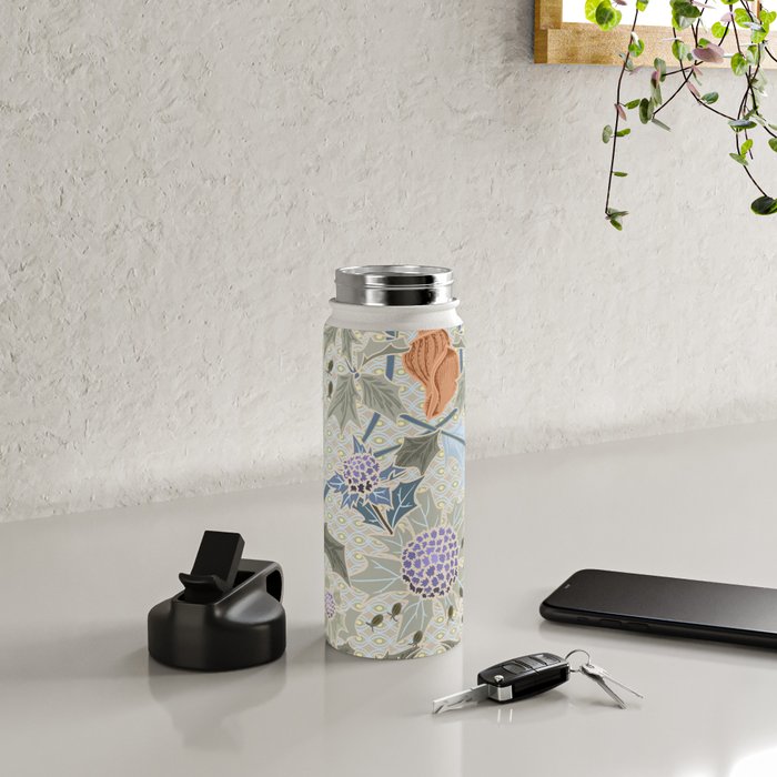 Beach thistle and shells with backgrd pattern Water Bottle Gallery Image 4
