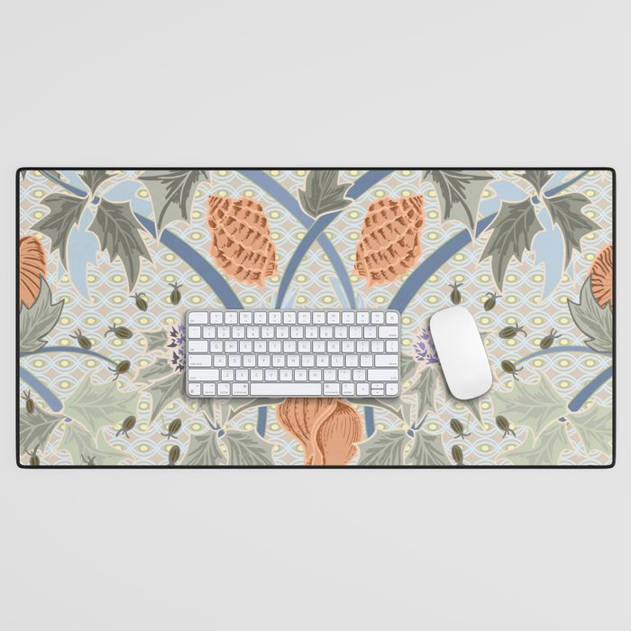 Beach thistle and shells with backgrd pattern Desk Mat Gallery Image 1