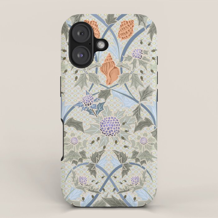 Beach thistle and shells with backgrd pattern iPhone Case Gallery Image 1