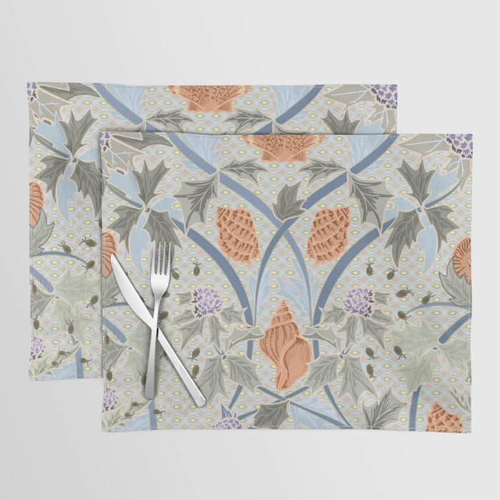 Beach thistle and shells with backgrd pattern Placemat Gallery Image 1