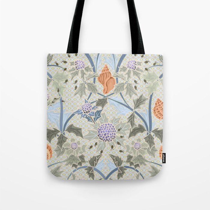 Beach thistle and shells with backgrd pattern Tote Bag Gallery Image 1