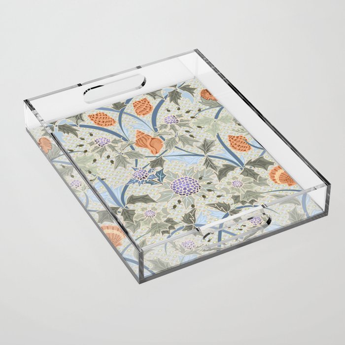 Beach thistle and shells with backgrd pattern Acrylic Tray Gallery Image 1