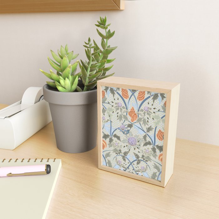 Beach thistle and shells with backgrd pattern Mini Art Print Gallery Image 2