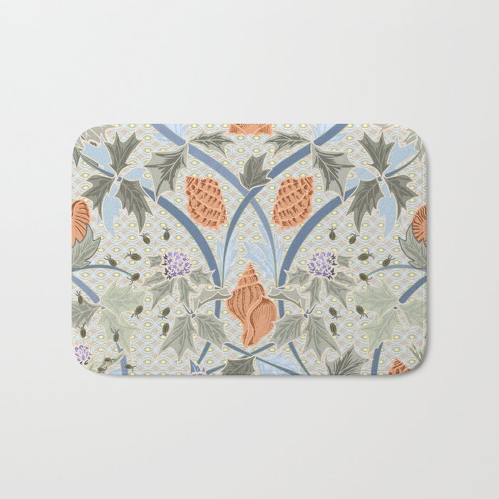 Beach thistle and shells with backgrd pattern Bath Mat Gallery Image 1
