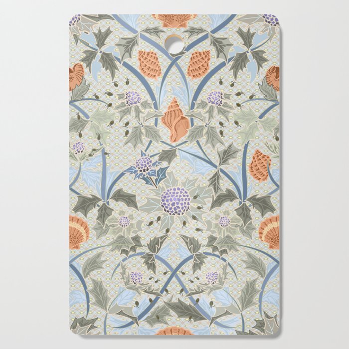 Beach thistle and shells with backgrd pattern Cutting Board Gallery Image 1