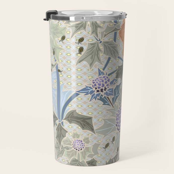 Beach thistle and shells with backgrd pattern Travel Mug Gallery Image 3