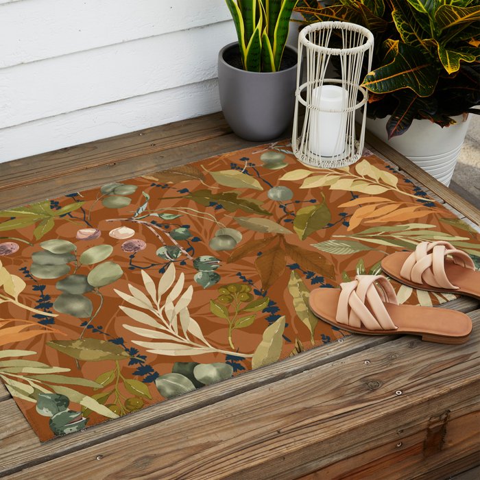 Autumn leafy wild forest B Outdoor Rug Gallery Image 2
