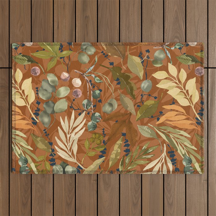 Autumn leafy wild forest B Outdoor Rug Gallery Image 1