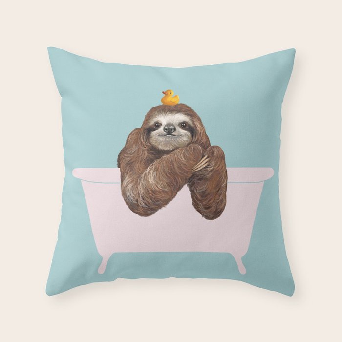 Sloth in Bathtub  Throw Pillow Gallery Image 6